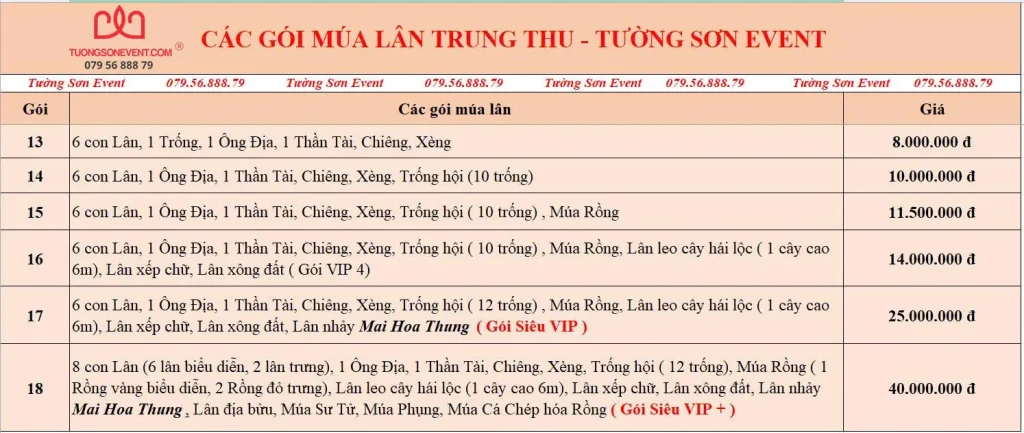 Múa lân Trung Thu gói 6 lân 