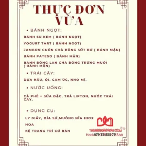 Menu tiệc Teabreak gói tiêu chuẩn
