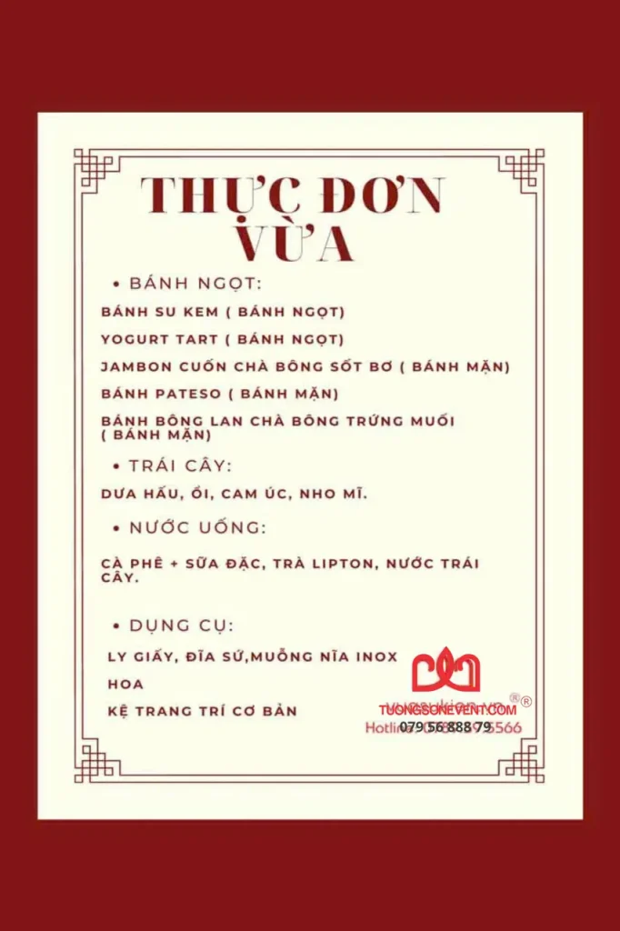 Menu tiệc Teabreak gói tiêu chuẩn