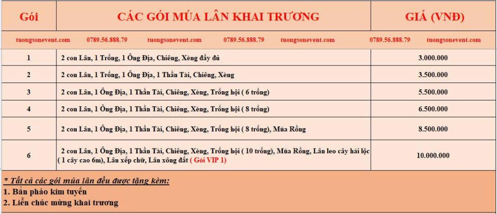 Các gói múa lân gồm 2 lân