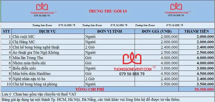 Trung thu trọn gói 10