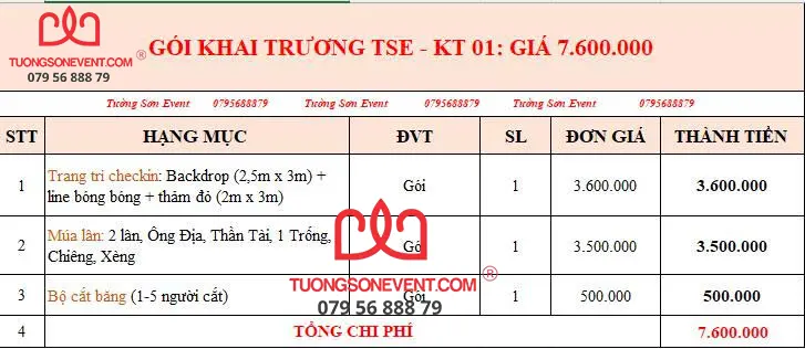 Khai trương trọn gói 1