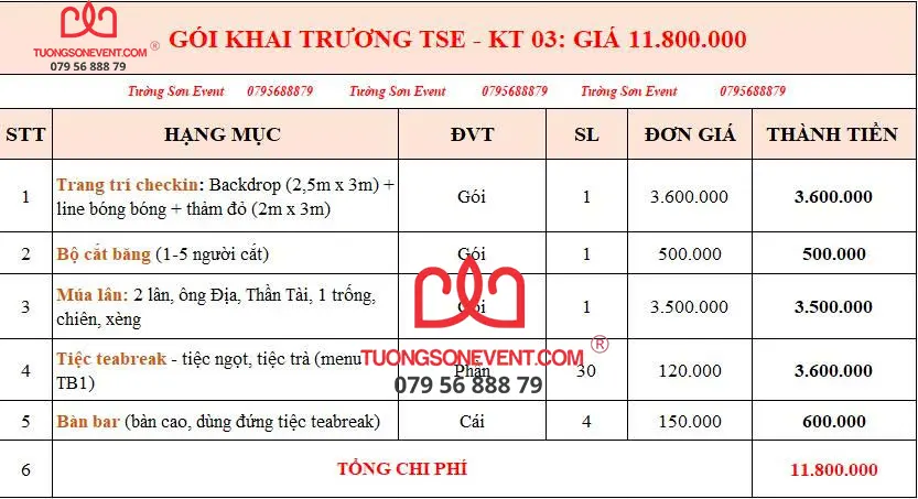 Khai Trương trọn gói 3