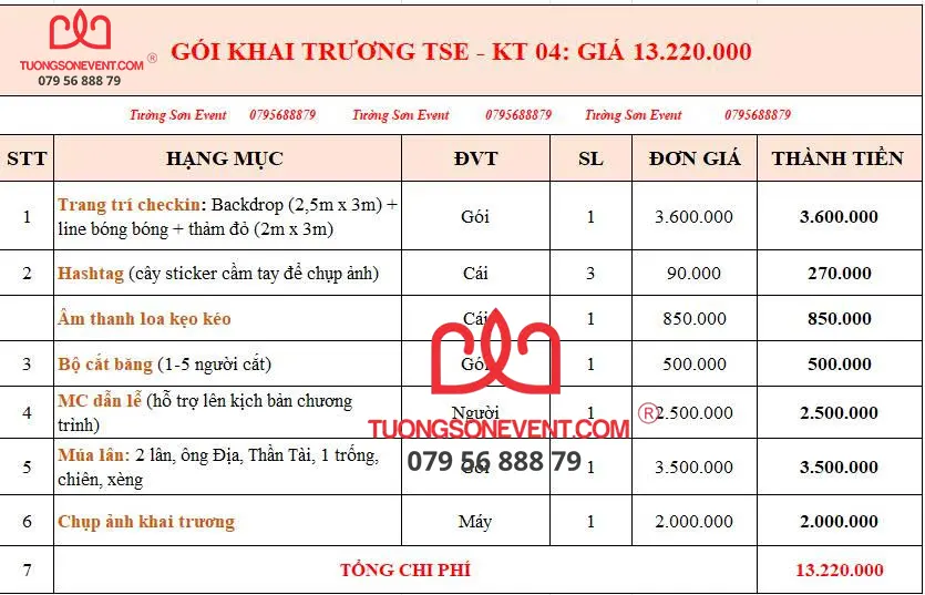 Khai Trương trọn gói 4