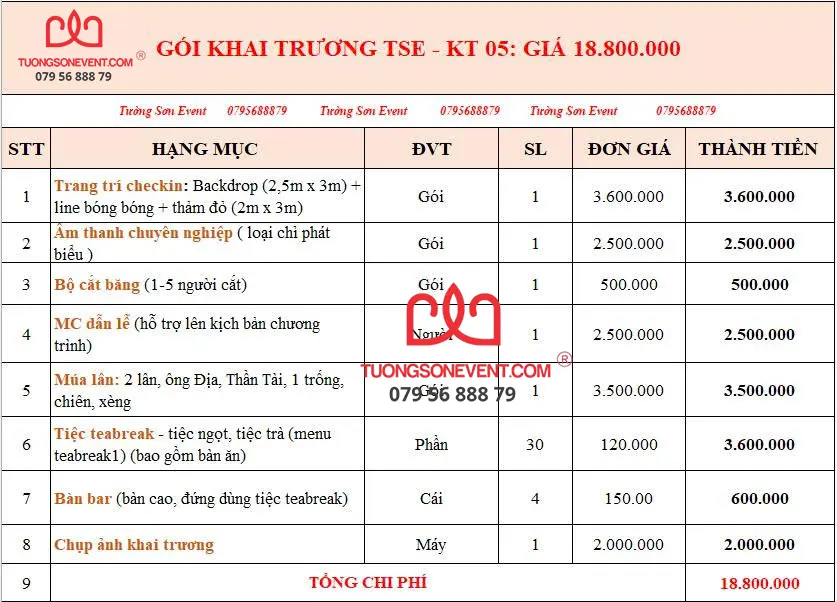 Dịch vụ khai trương trọn gói TSE - KT05