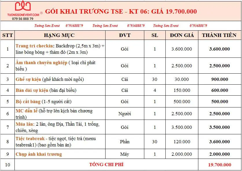 Gió khai trương TSE - KT06 tại Tường Sơn Event