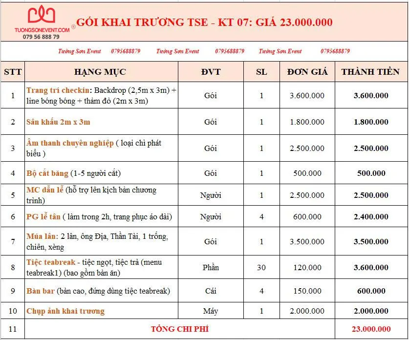 Gió khai trương TSE - KT07 tại Tường Sơn Event