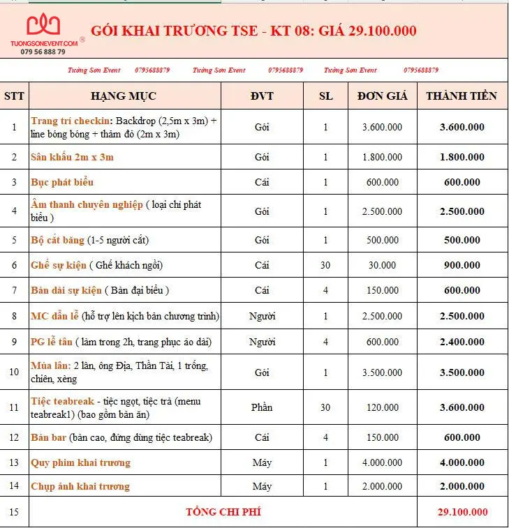 Gói khai trương TSE - KT08
