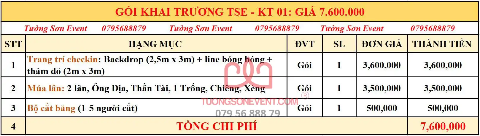 Dịch vụ khai trương trọn gói - Gói KT01