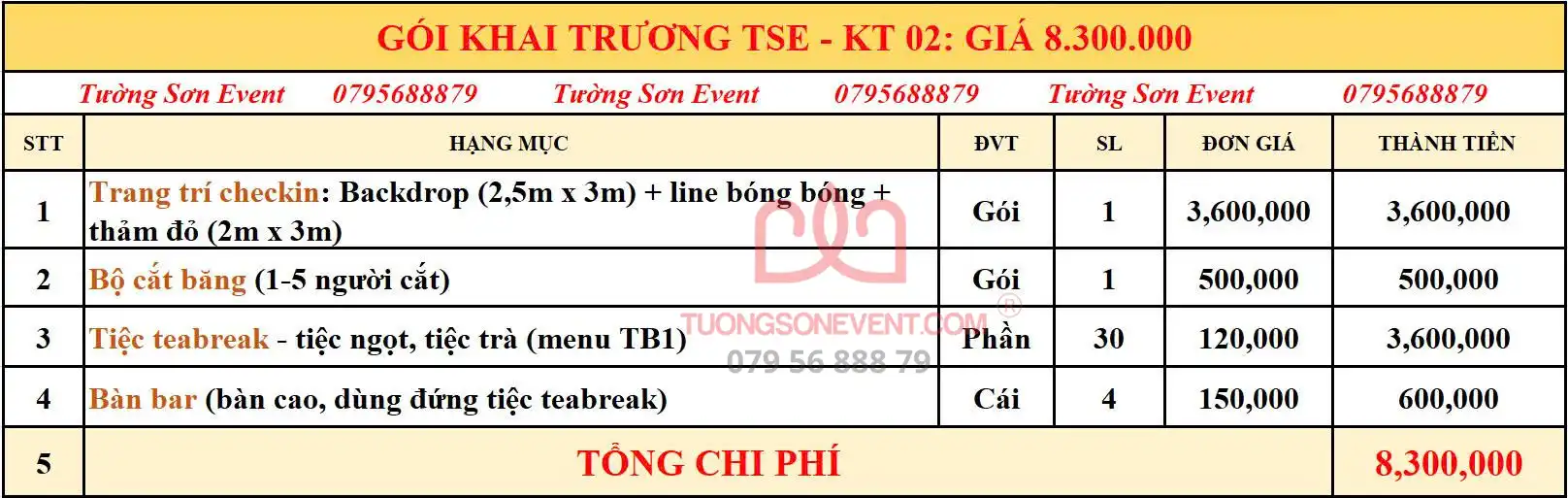 Dịch vụ khai trương trọn gói - Gói KT02