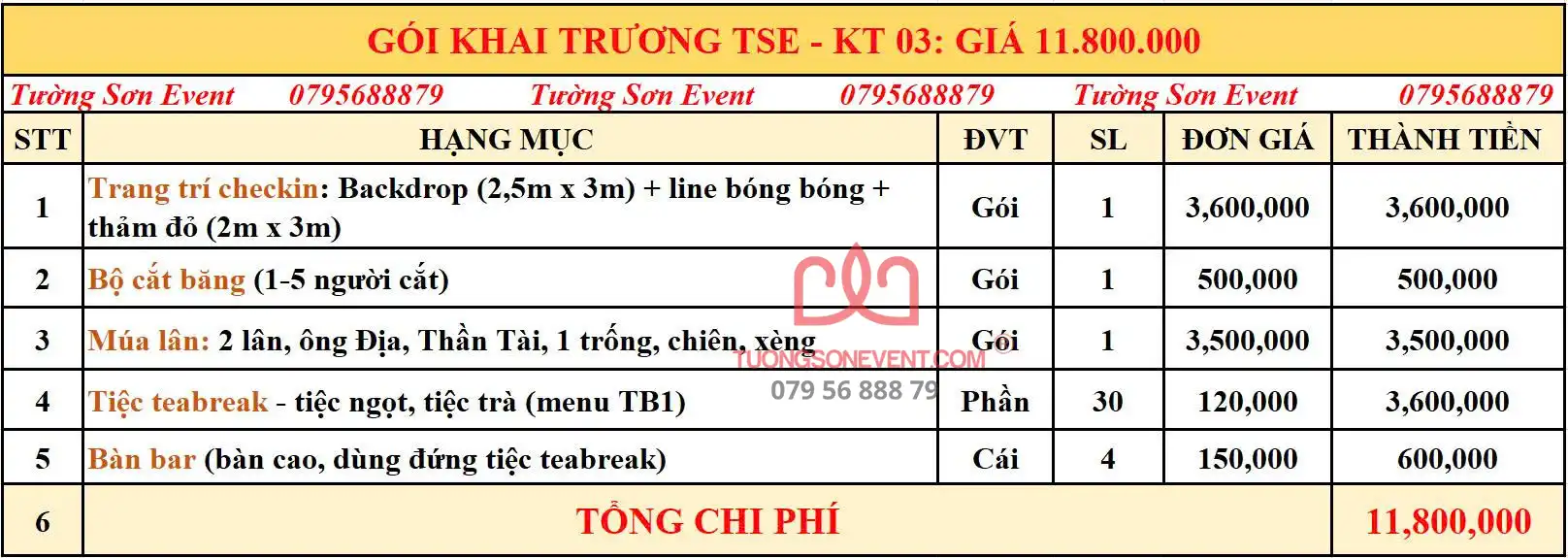 Dịch vụ khai trương trọn gói - Gói KT03