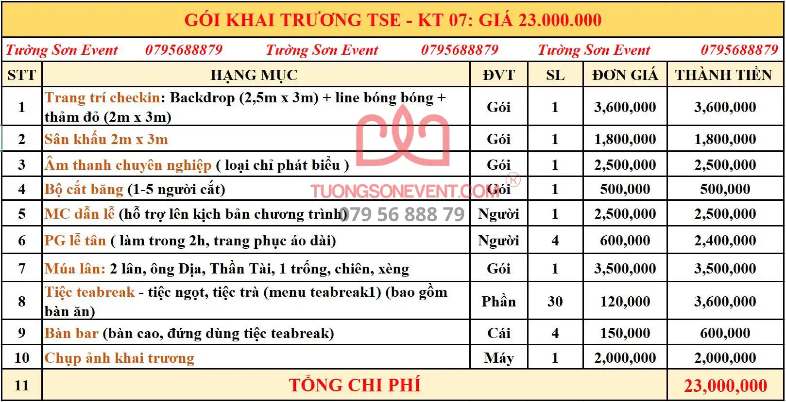 Dịch vụ khai trương trọn gói - Gói KT07